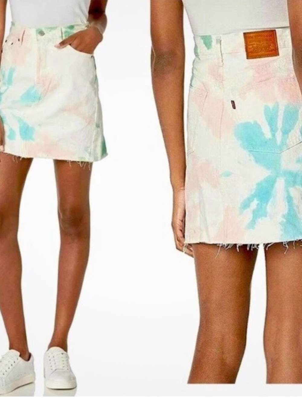 Levi’s High Rise Deconstructed Tie-dye Denim Skirt Raw Hem 25